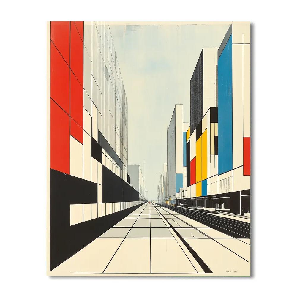 Piet Mondrian Inspired Futuristic City Grid painting number kit