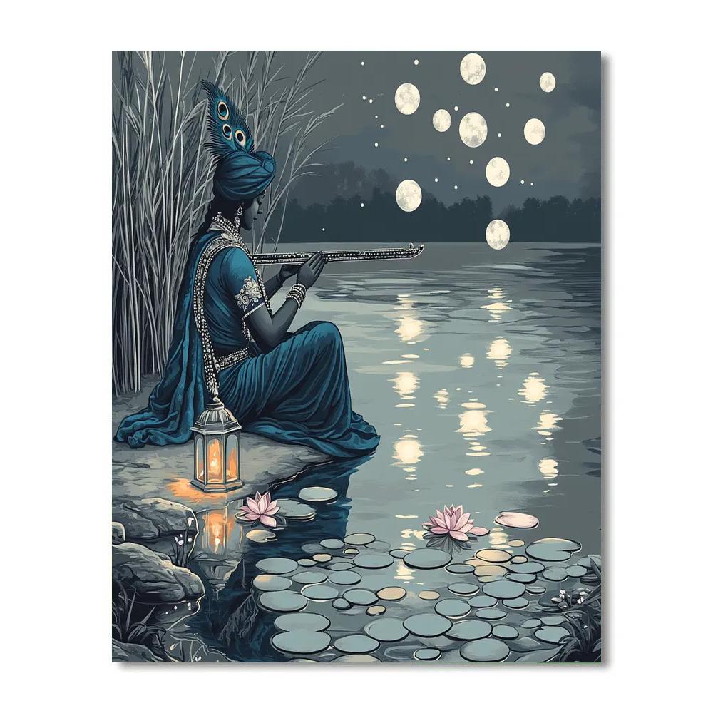 Krishna At The Mirror Lake Of Many Moons paint by number