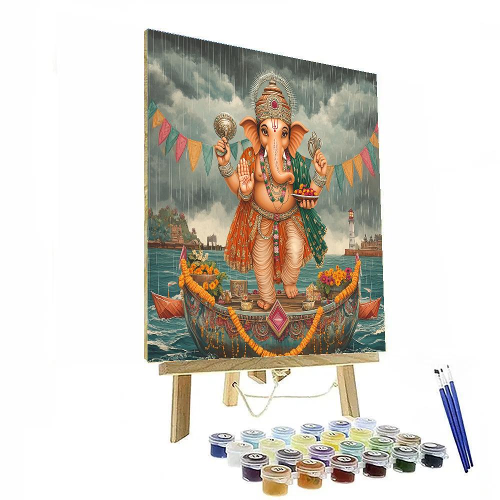 Monsoon Harbor Procession With Ganesha Numbered painting kits