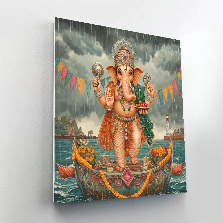 Monsoon Harbor Procession With Ganesha Numbered painting kits