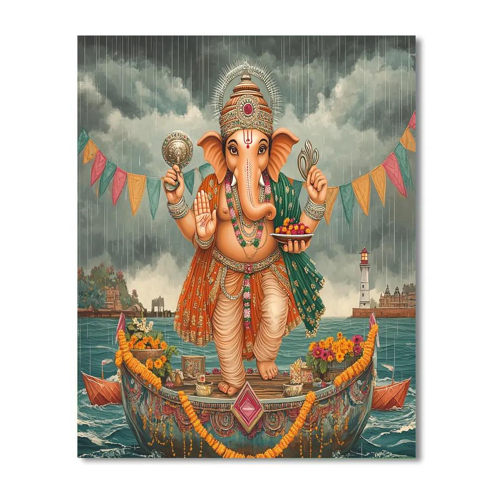 Monsoon Harbor Procession With Ganesha Numbered painting kits