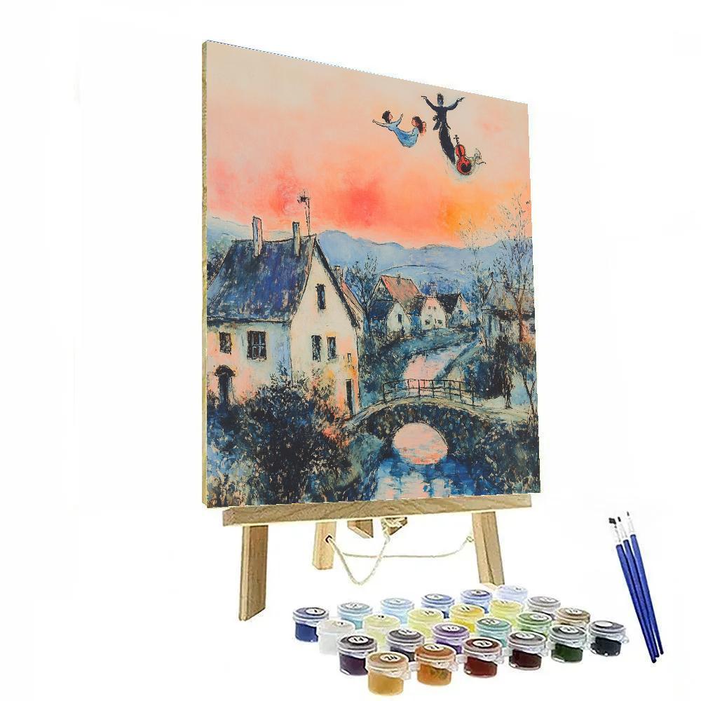 Marc Chagall Inspired Lovers Above Village Sunset paint by numbers