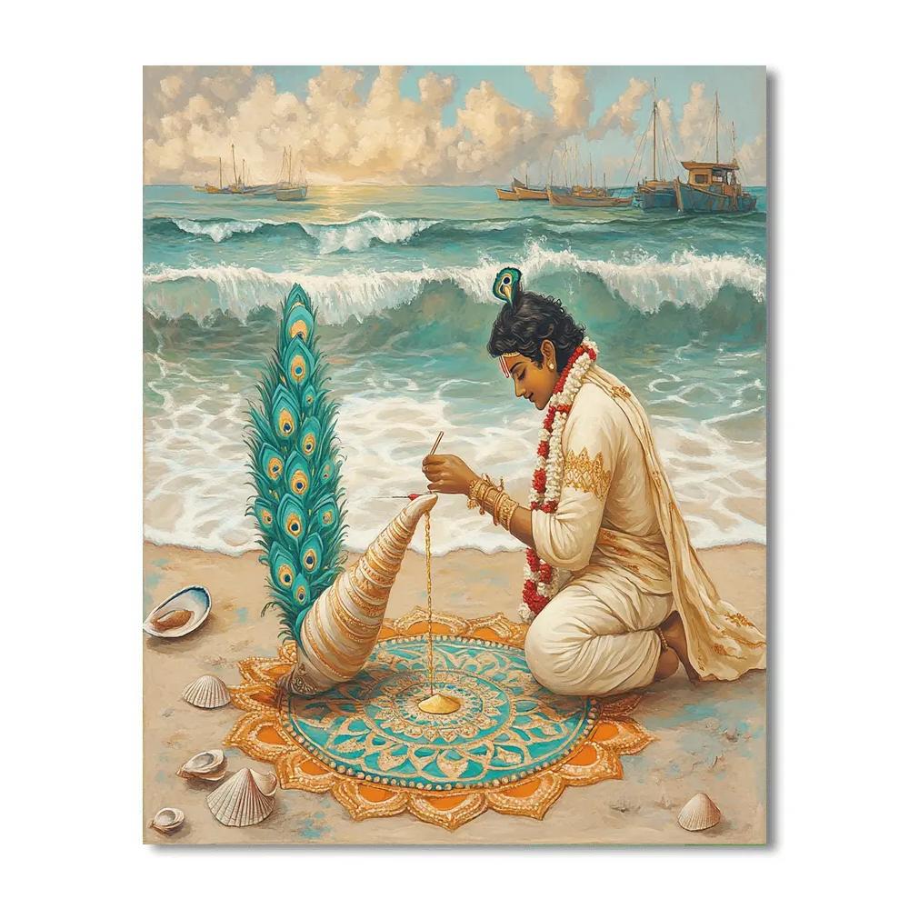 Krishna And The Sand Mandala Shoreline paint by color