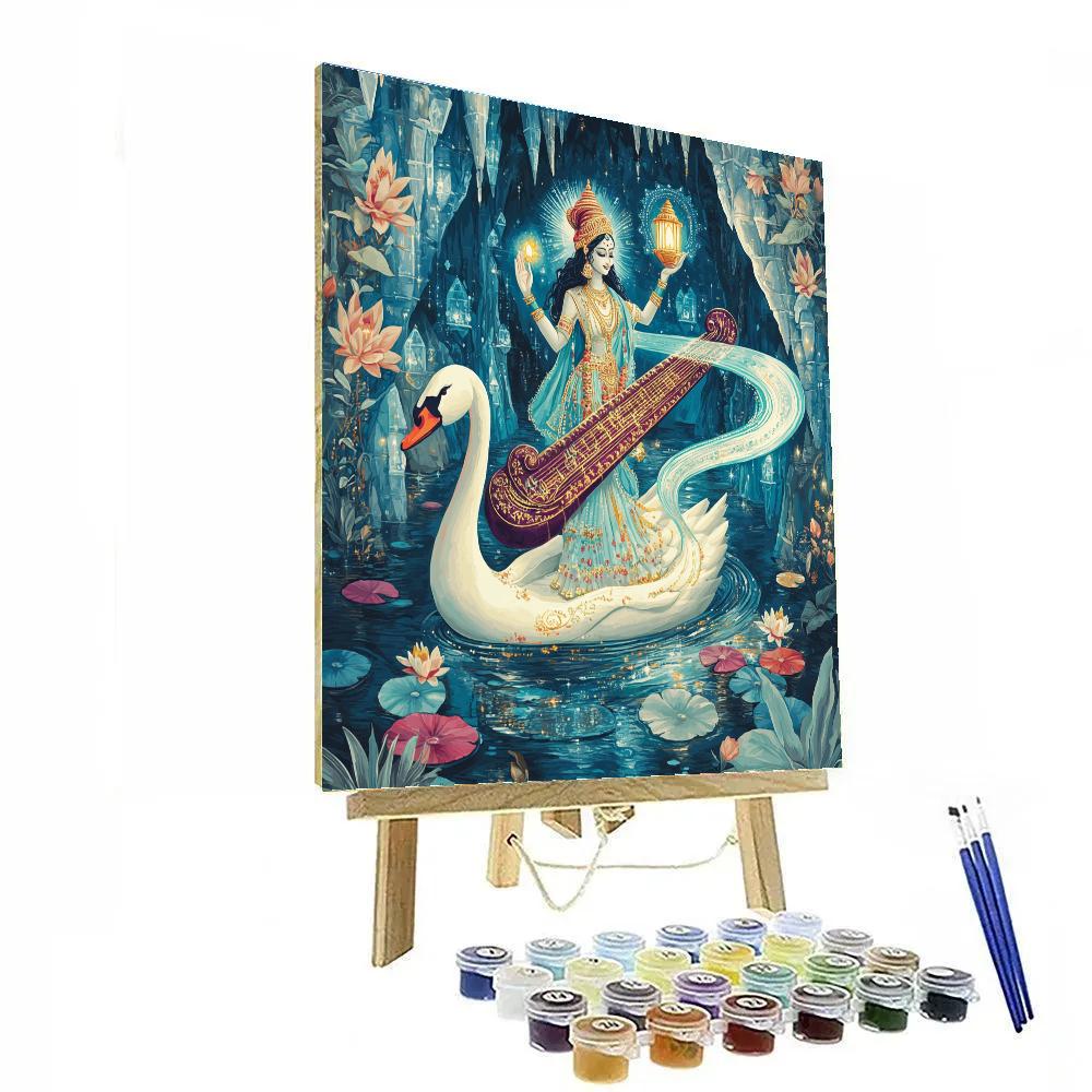 Saraswati Guiding The River Of Sound Through Crystal Caves paint by numbers