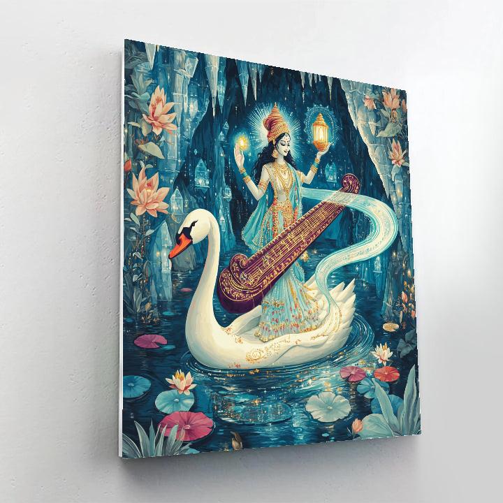 Saraswati Guiding The River Of Sound Through Crystal Caves paint by numbers