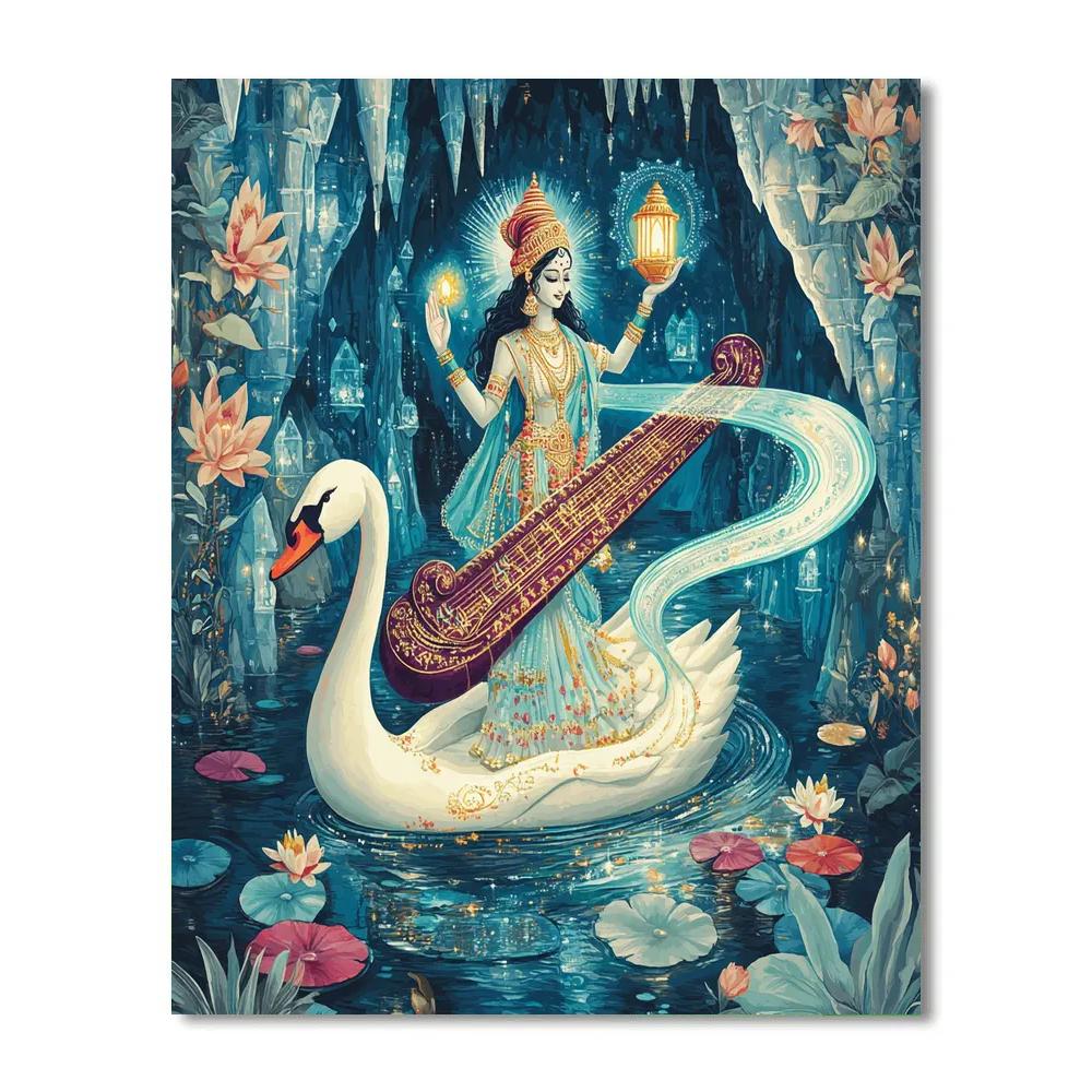 Saraswati Guiding The River Of Sound Through Crystal Caves paint by numbers