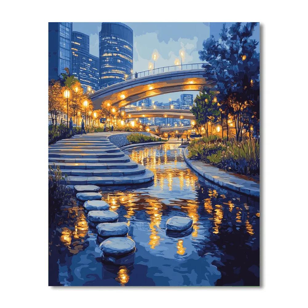 Riverside Stroll At Cheonggyecheon Stream Seoul South Korea paint by number