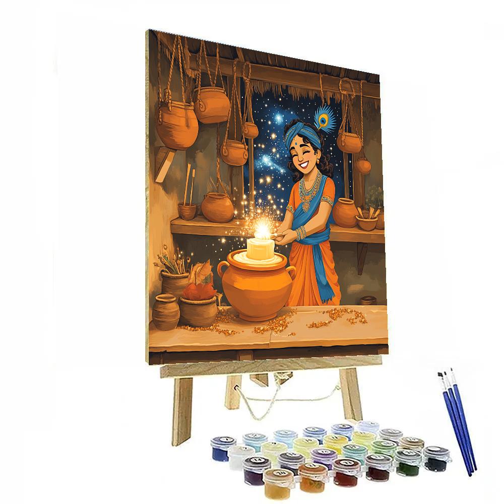 Krishna In The Celestial Butter Churn Workshop paint by color