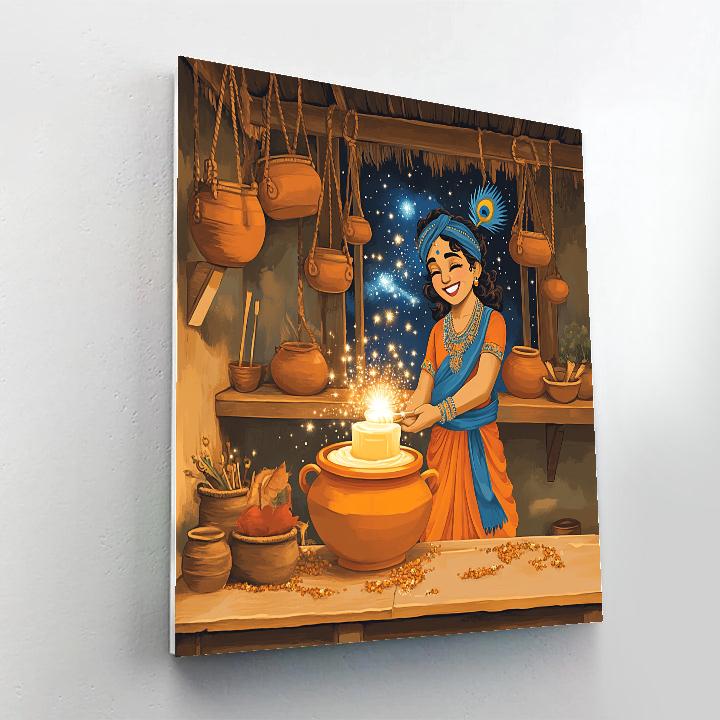 Krishna In The Celestial Butter Churn Workshop paint by color