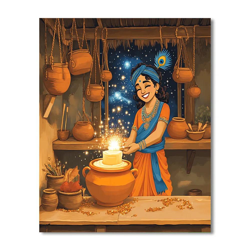 Krishna In The Celestial Butter Churn Workshop paint by color