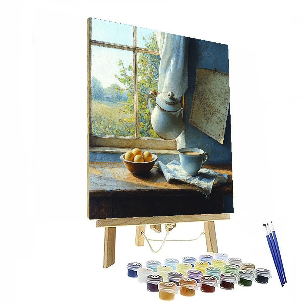 Johannes Vermeer Inspired Morning Coffee By Window paint by color
