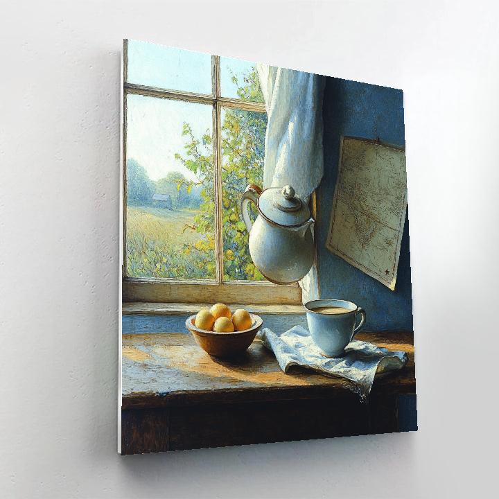 Johannes Vermeer Inspired Morning Coffee By Window paint by color