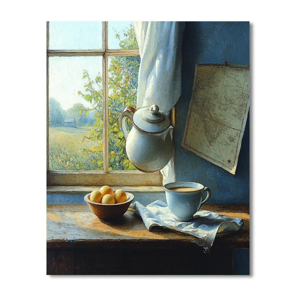 Johannes Vermeer Inspired Morning Coffee By Window paint by color