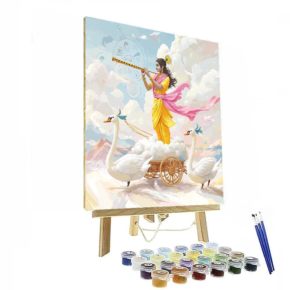 Krishna Riding A Cloud Chariot Of Flute Notes Number painting
