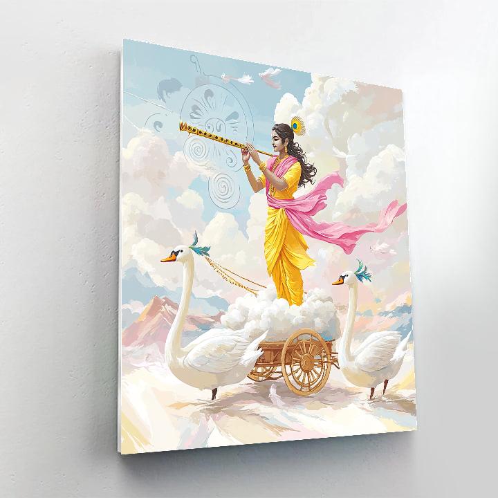Krishna Riding A Cloud Chariot Of Flute Notes Number painting