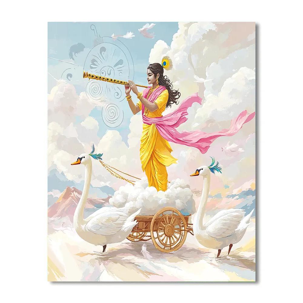 Krishna Riding A Cloud Chariot Of Flute Notes Number painting