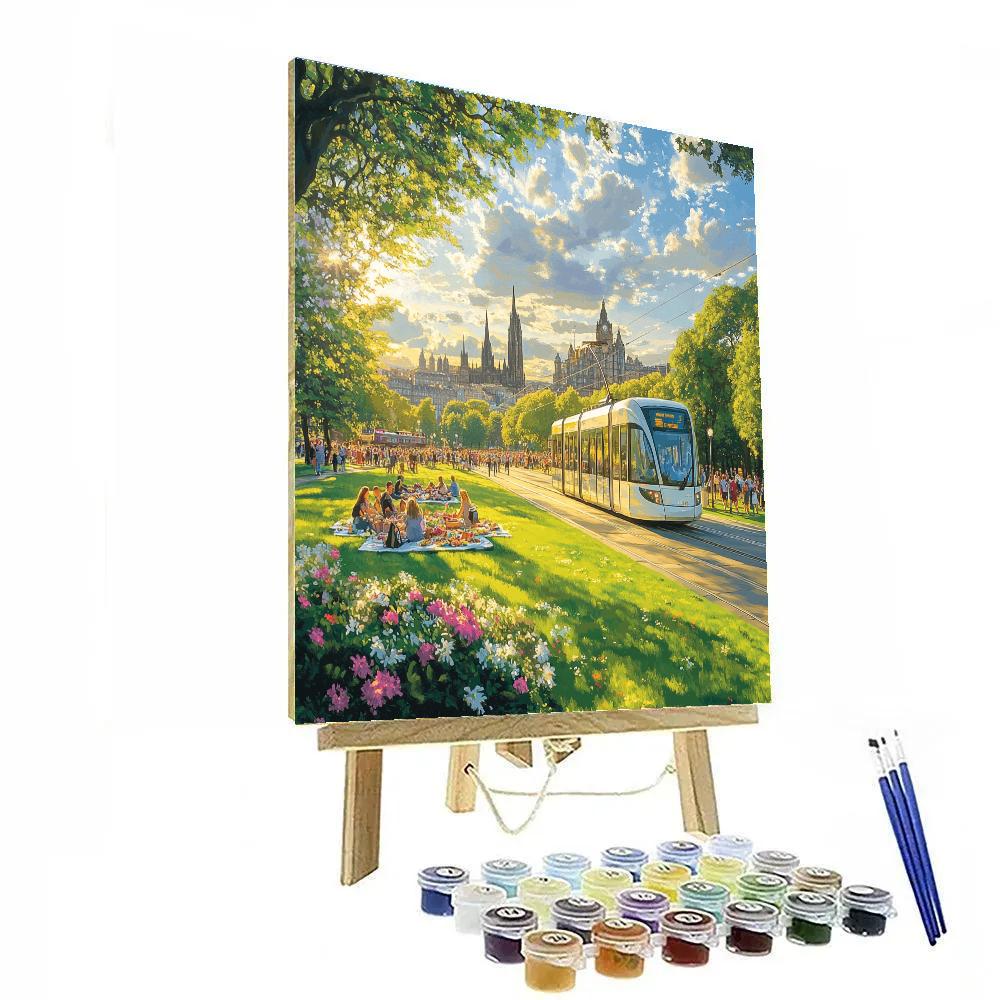 Harbor Trams And Waterfront At Princes Street Gardens Edinburgh United Kingdom painting number kit