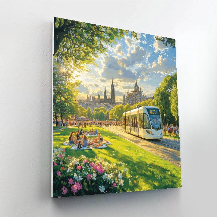 Harbor Trams And Waterfront At Princes Street Gardens Edinburgh United Kingdom painting number kit
