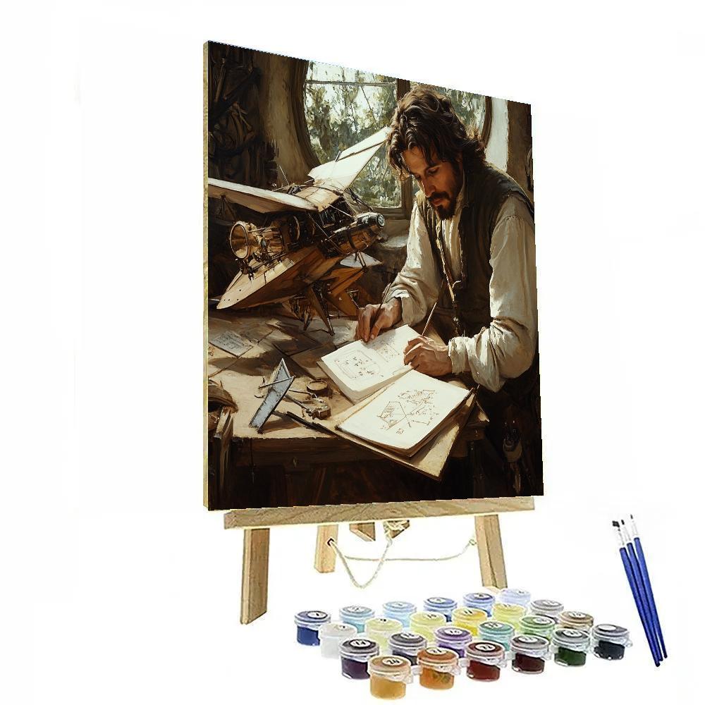 Leonardo Da Vinci Inspired Inventor With Flying Machine Numbered painting kits