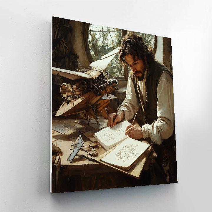 Leonardo Da Vinci Inspired Inventor With Flying Machine Numbered painting kits
