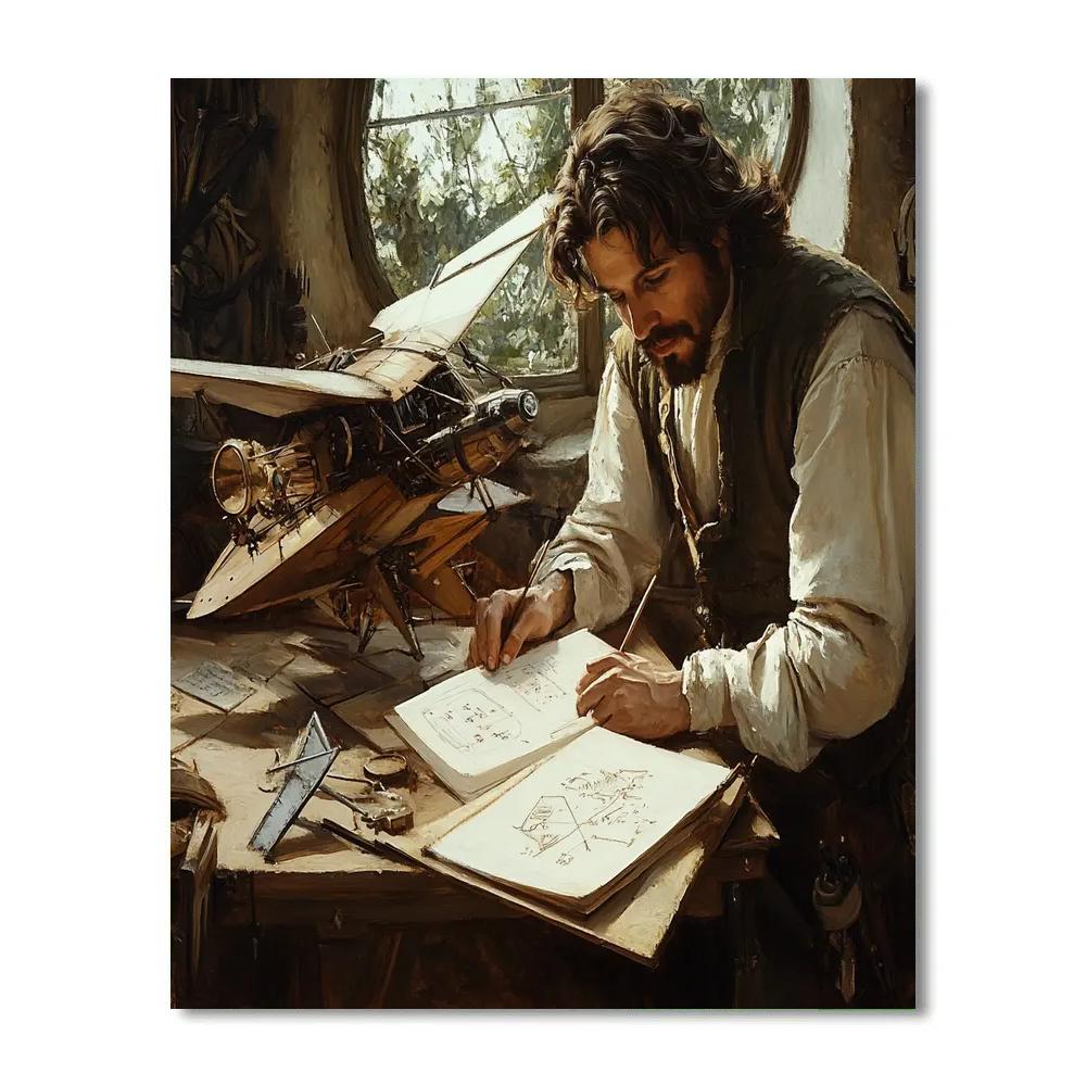Leonardo Da Vinci Inspired Inventor With Flying Machine Numbered painting kits