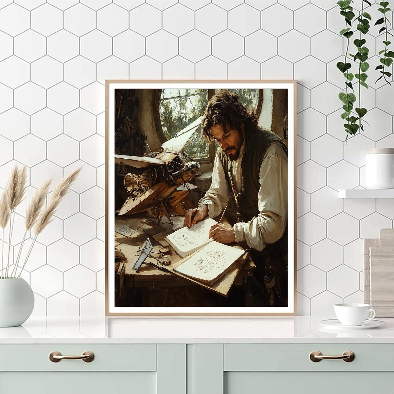 Leonardo Da Vinci Inspired Inventor With Flying Machine Numbered painting kits