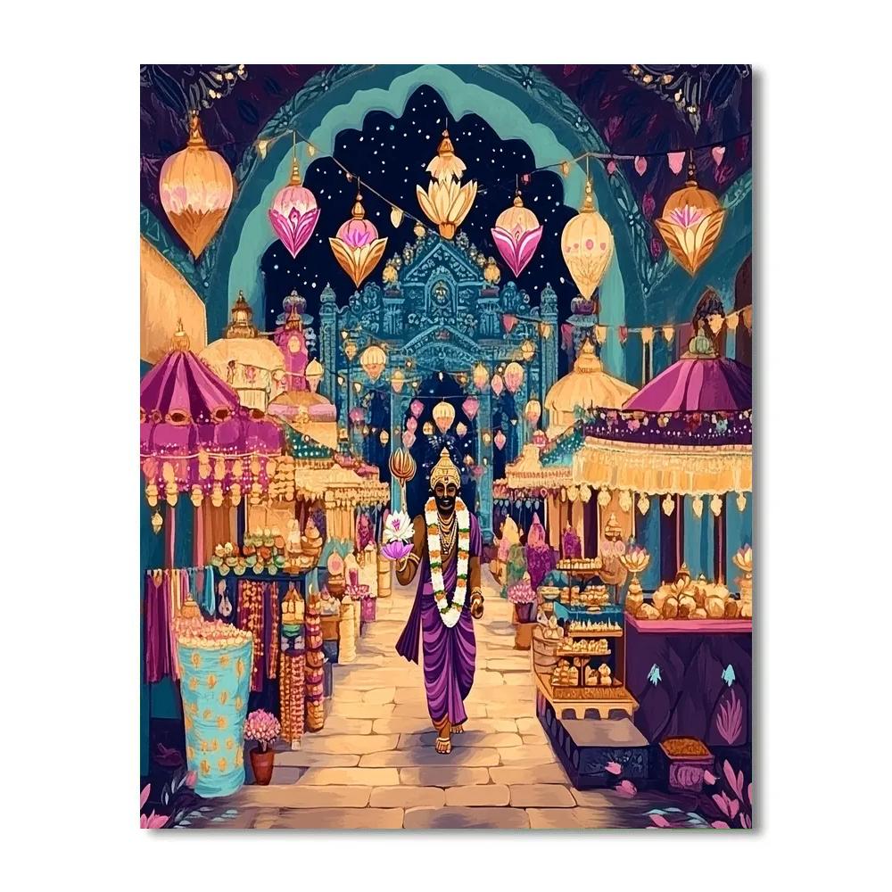 Vishnu And The Lanterns Of Vaikuntha Night Market paint by numbers