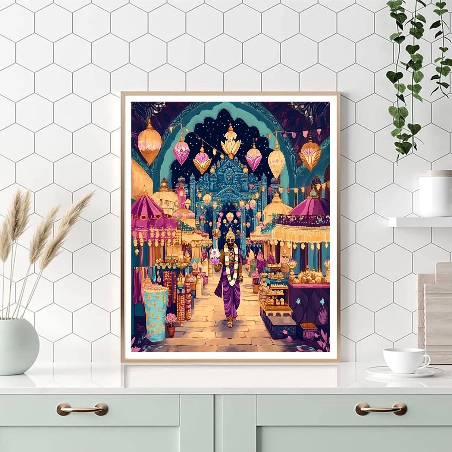 Vishnu And The Lanterns Of Vaikuntha Night Market paint by numbers