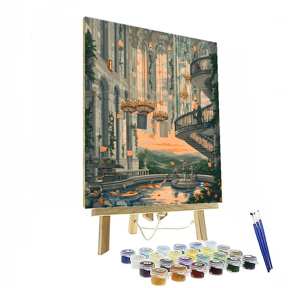 Library Within The Castle Atrium paint by color