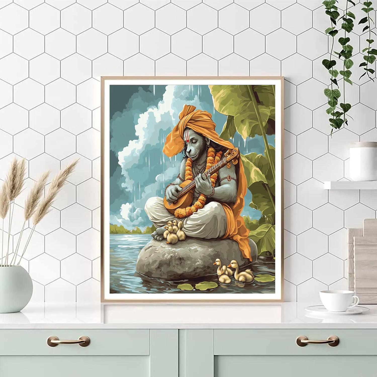 Riverbank Lullaby Hanuman In Monsoon DIY paint by numbers