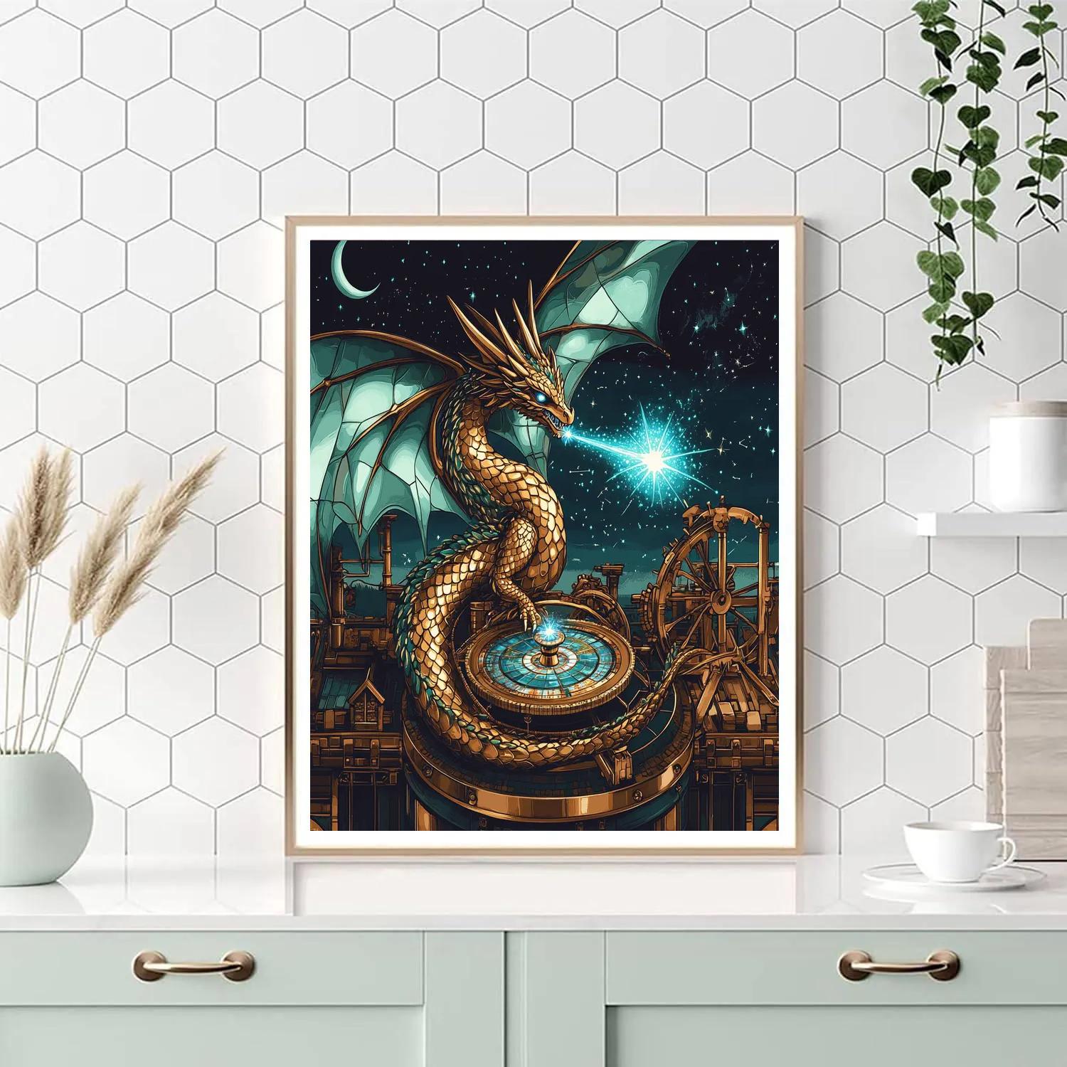 Clockwork Observatory Dragon paint by number