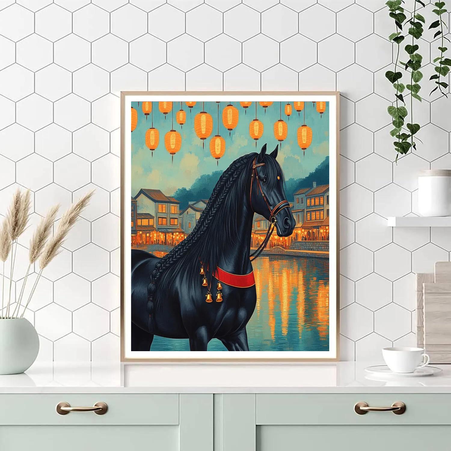 Lantern Festival Horse Silhouette Parade paint by numbers