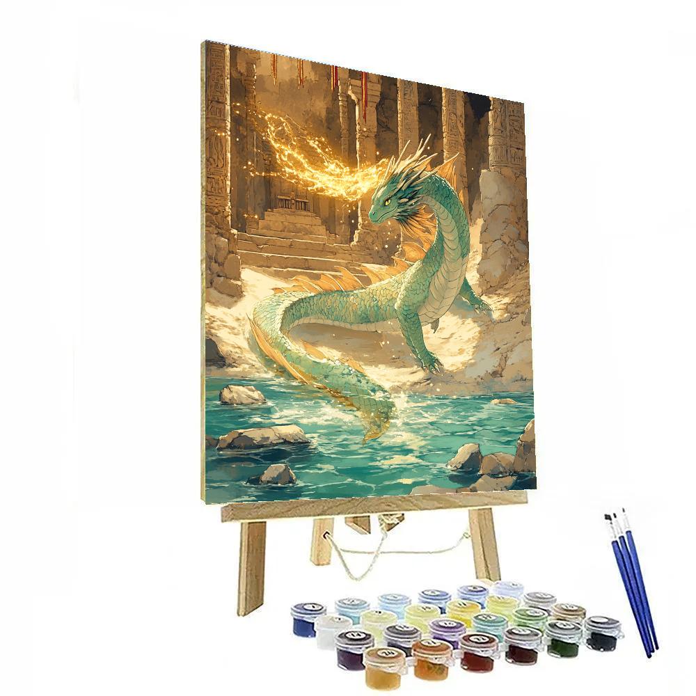 River Temple With Dragon Sentinel paint by color