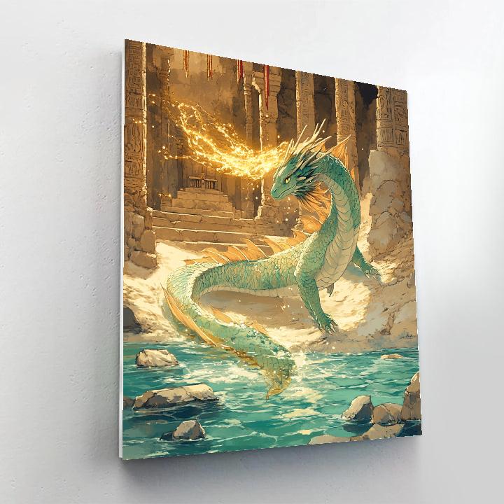 River Temple With Dragon Sentinel paint by color