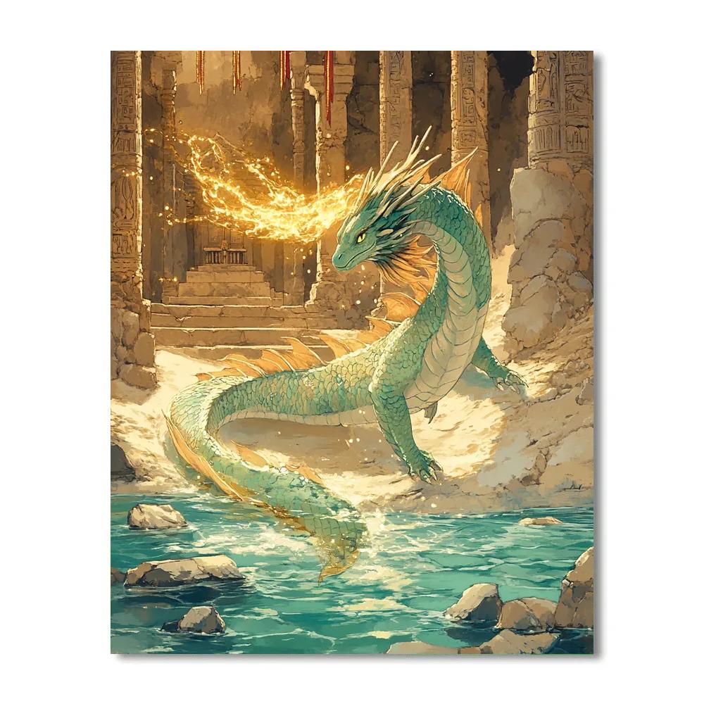 River Temple With Dragon Sentinel paint by color