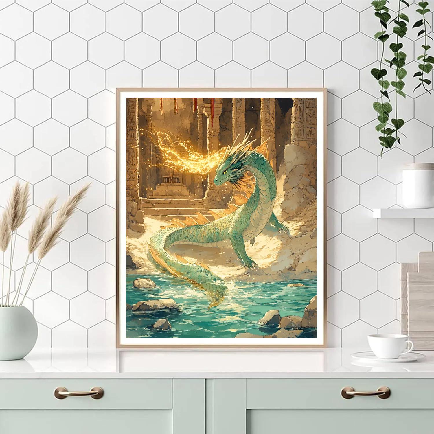 River Temple With Dragon Sentinel paint by color