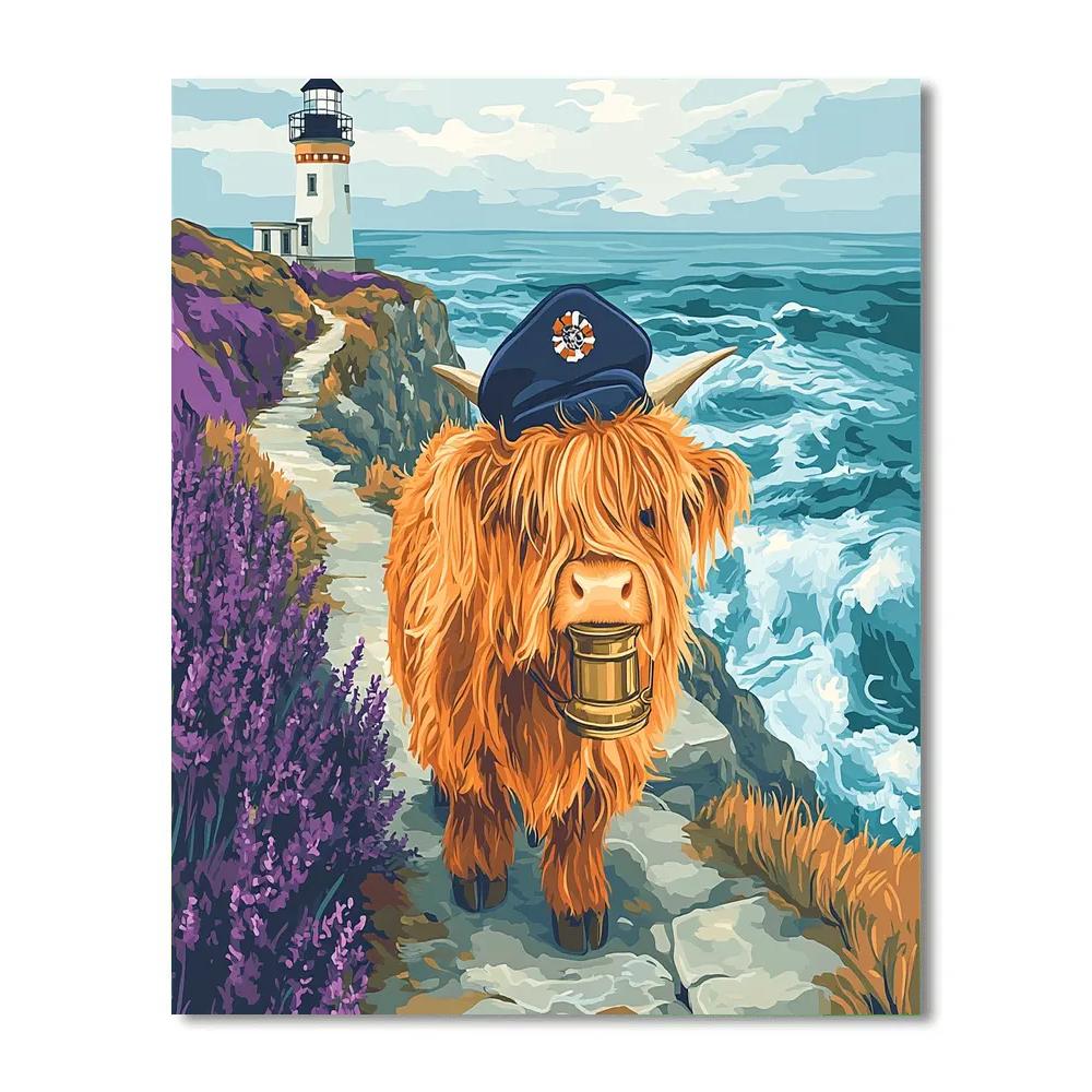 Highland Cow Lighthouse Keeper Paint by numbers art