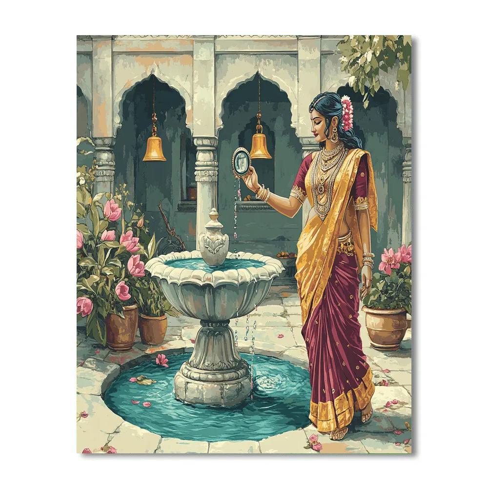 Courtyard Fountain, Parvati In Bloom Paint by numbers art