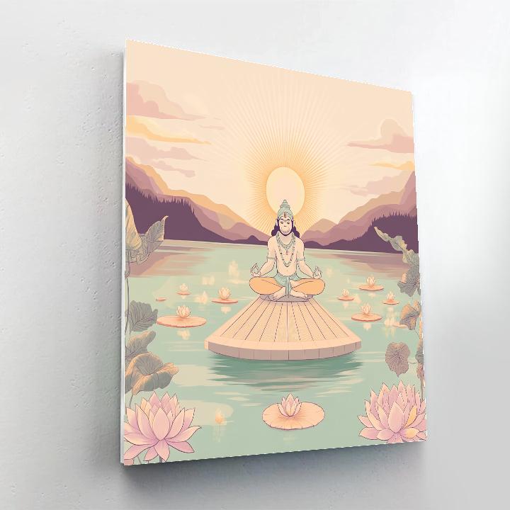 Hanuman Sunrise Yoga On Lotus Pier Numbered painting kits