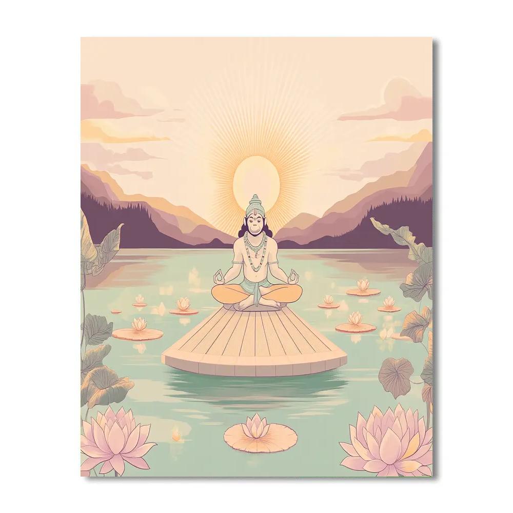 Hanuman Sunrise Yoga On Lotus Pier Numbered painting kits