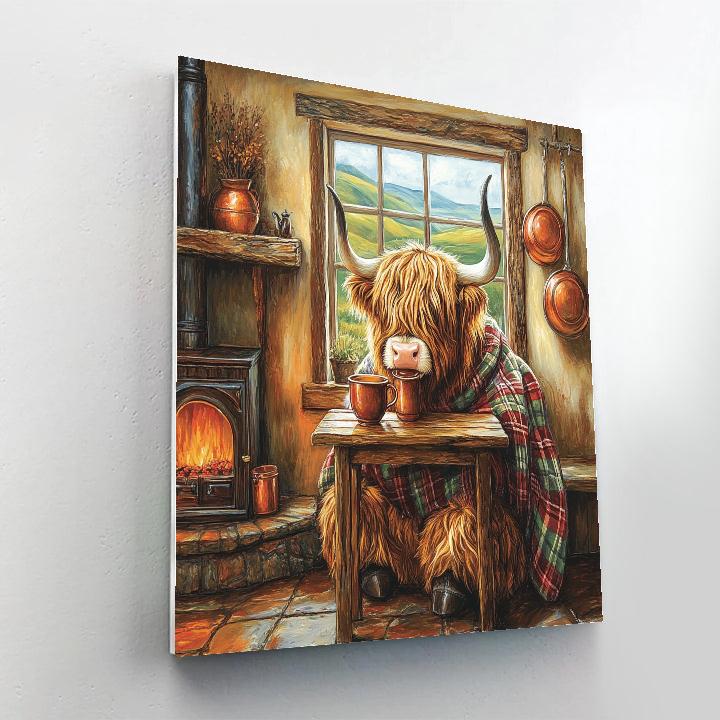 Crofthouse Tea With Highland Cow paint by numbers