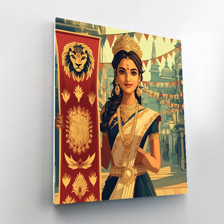 Parvati And Lion Emblem Banner painting number kit