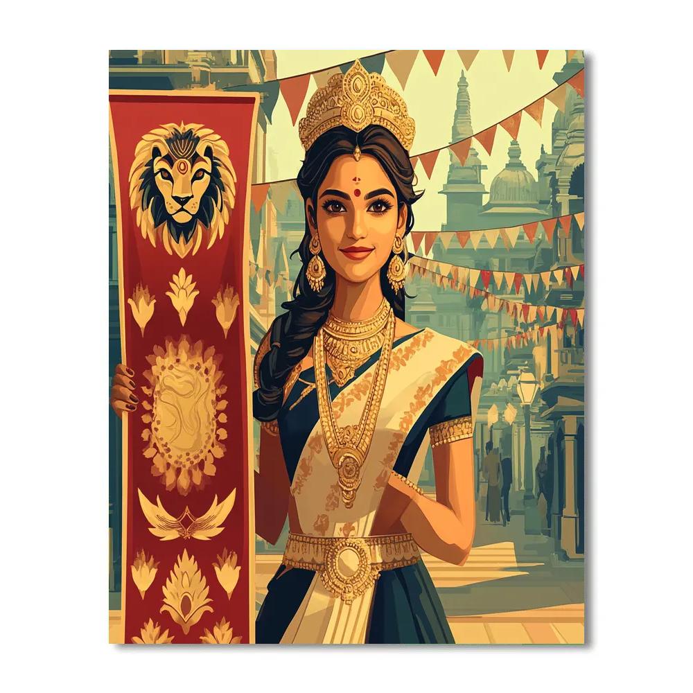 Parvati And Lion Emblem Banner painting number kit