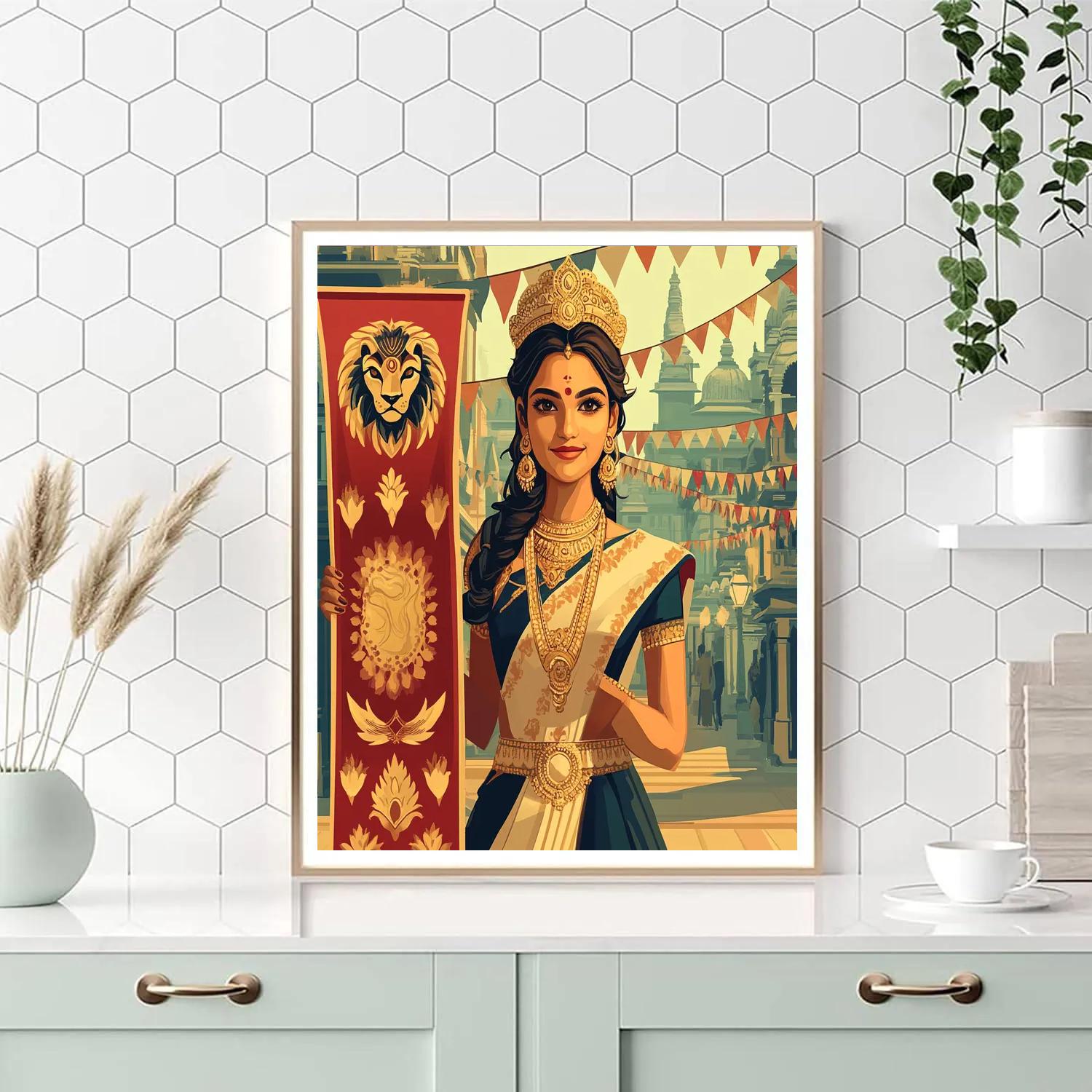 Parvati And Lion Emblem Banner painting number kit