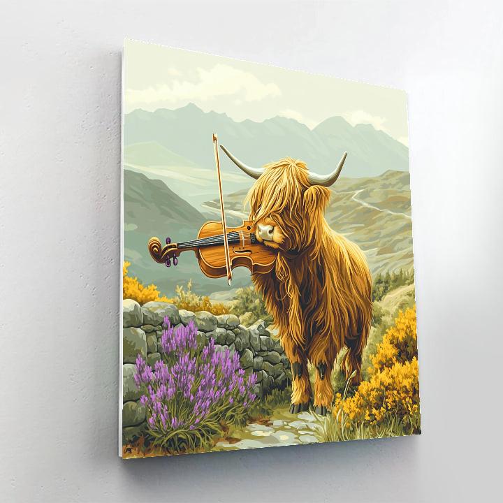 Highland Cow Mossy Violinist Painting by numbers kit