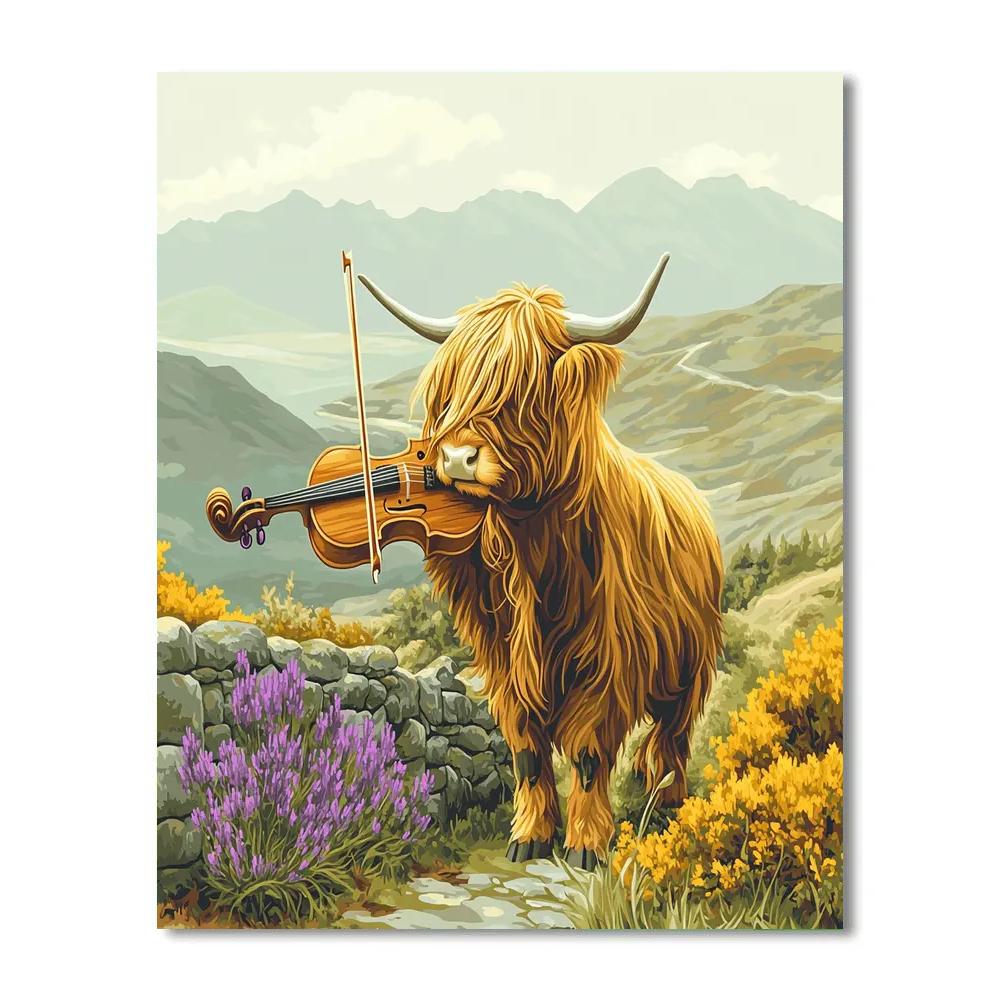 Highland Cow Mossy Violinist Painting by numbers kit