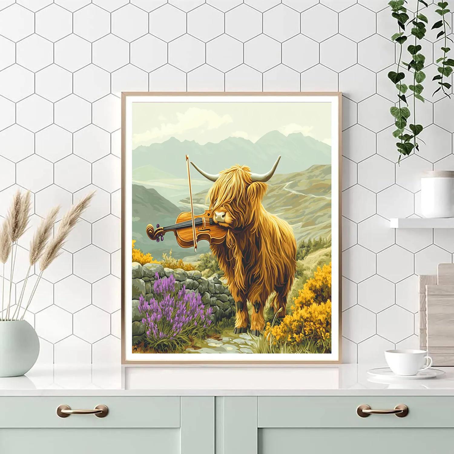 Highland Cow Mossy Violinist Painting by numbers kit