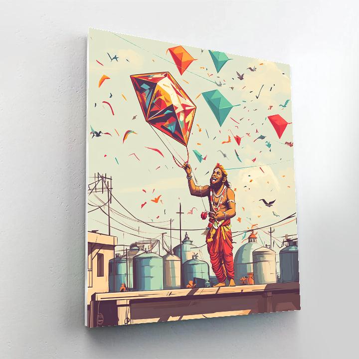 Hanuman City Rooftop Kite Day Painting by numbers kit
