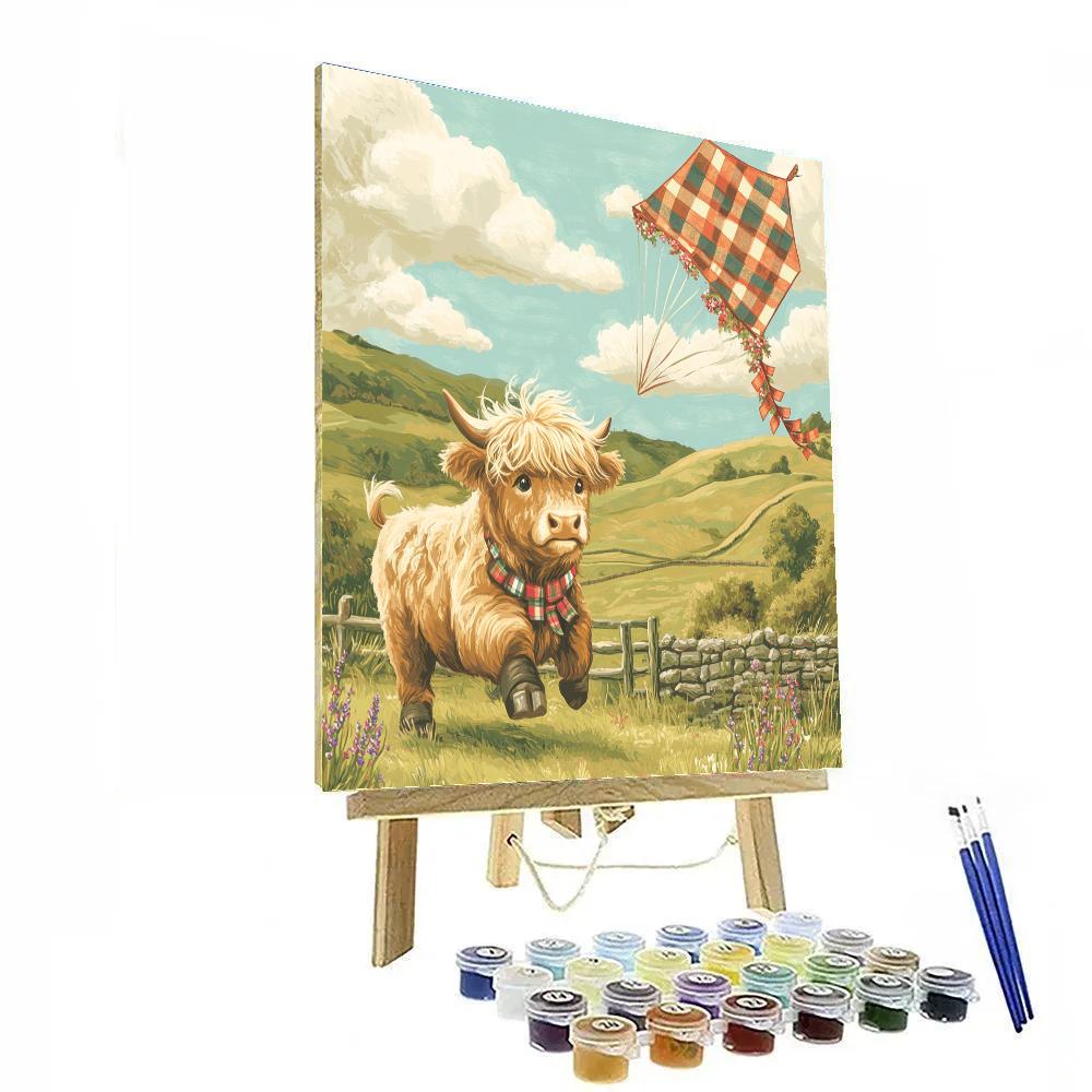Tartan Kite Festival Highland Cow paint by numbers