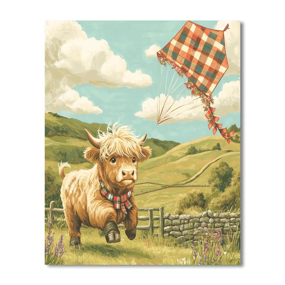 Tartan Kite Festival Highland Cow paint by numbers